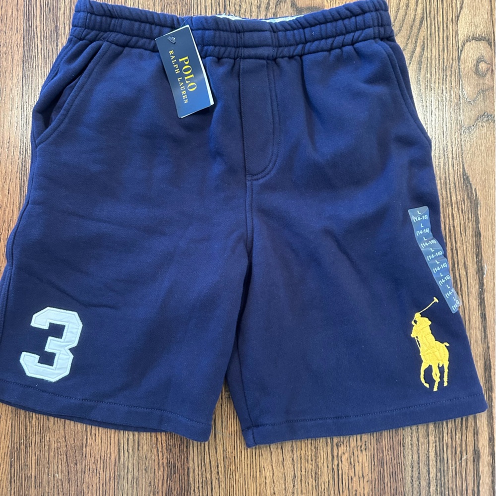 Ralph Lauren Kids Navy Shorts with Yellow Logo